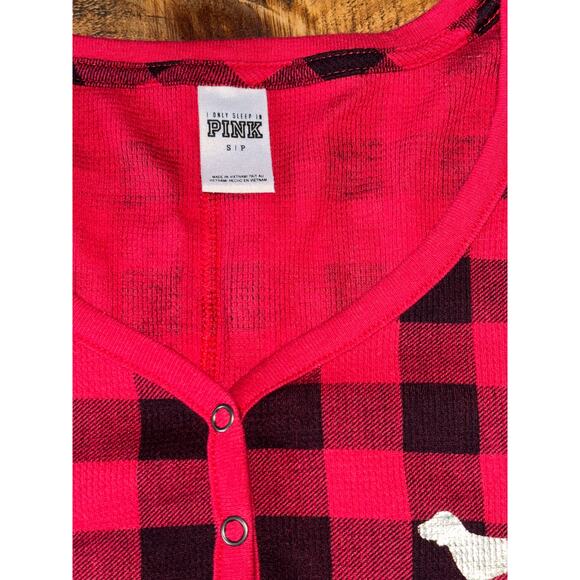 Victorias Secret PINK Womens 1-Piece Red Black Gold Plaid Pajamas Sleep Small - Picture 3 of 9